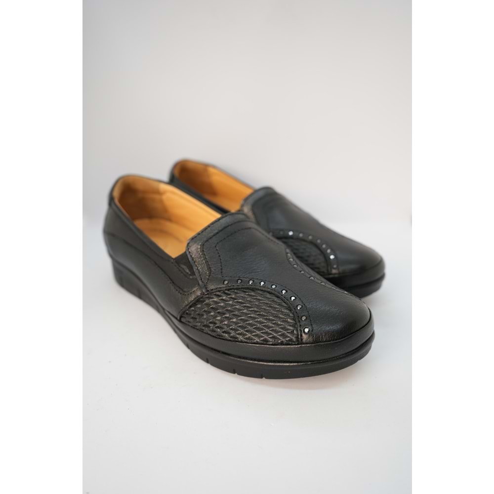 Kristal Dr.241 Anatomik Taban İçi Dışı Hakiki Deri Kemik Çıkıntısı İçin Makosenli Kadın Ayakkabı - Siyah - 40