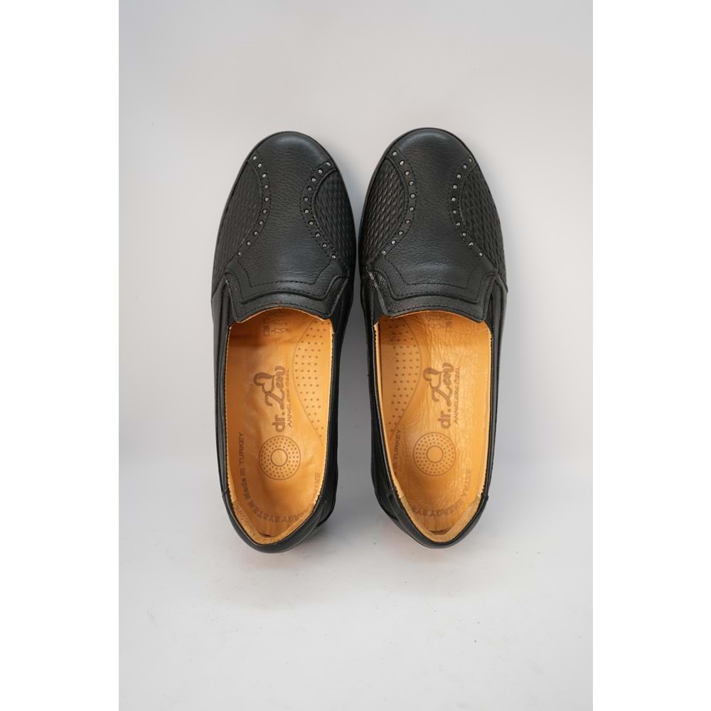 Kristal Dr.241 Anatomik Taban İçi Dışı Hakiki Deri Kemik Çıkıntısı İçin Makosenli Kadın Ayakkabı - Siyah - 40