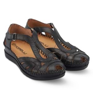 Forellı Sally-G Tam Ortopedik İçi Dışı Hakiki Deri Kadın Sandalet - Siyah - 40