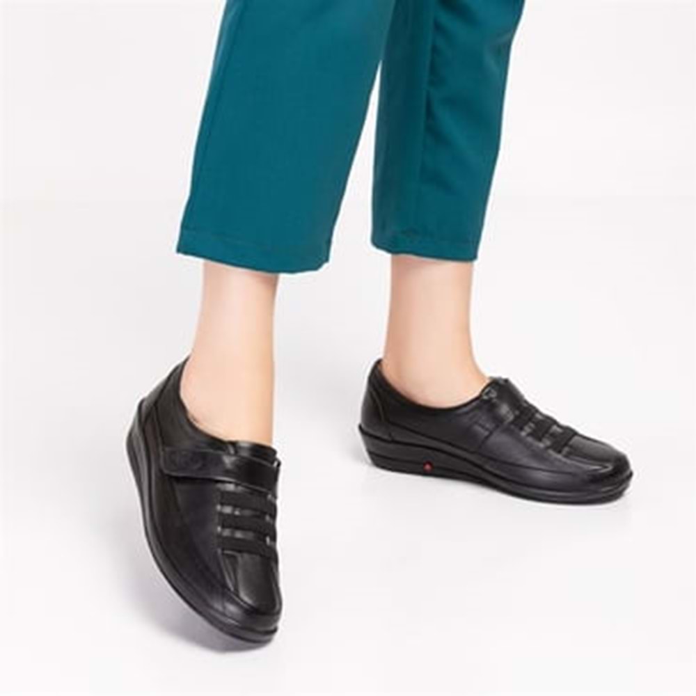 Dia 004 Diyabetik Şeker Hastaları İçin İçi Dışı Hakiki Deri Kadın Ayakkabı - 004 - Siyah - 40