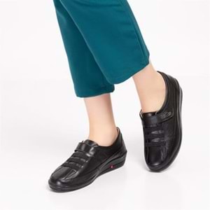 Dia 004 Diyabetik Şeker Hastaları İçin İçi Dışı Hakiki Deri Kadın Ayakkabı - 004 - Siyah - 40