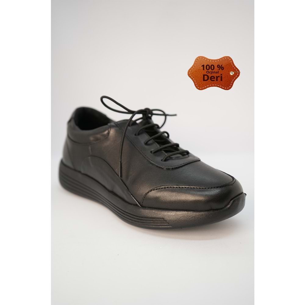 Forex Tam Ortopedik İçi Dışı Hakiki Deri Lastikli Kadın Ayakkabı - Siyah - 39