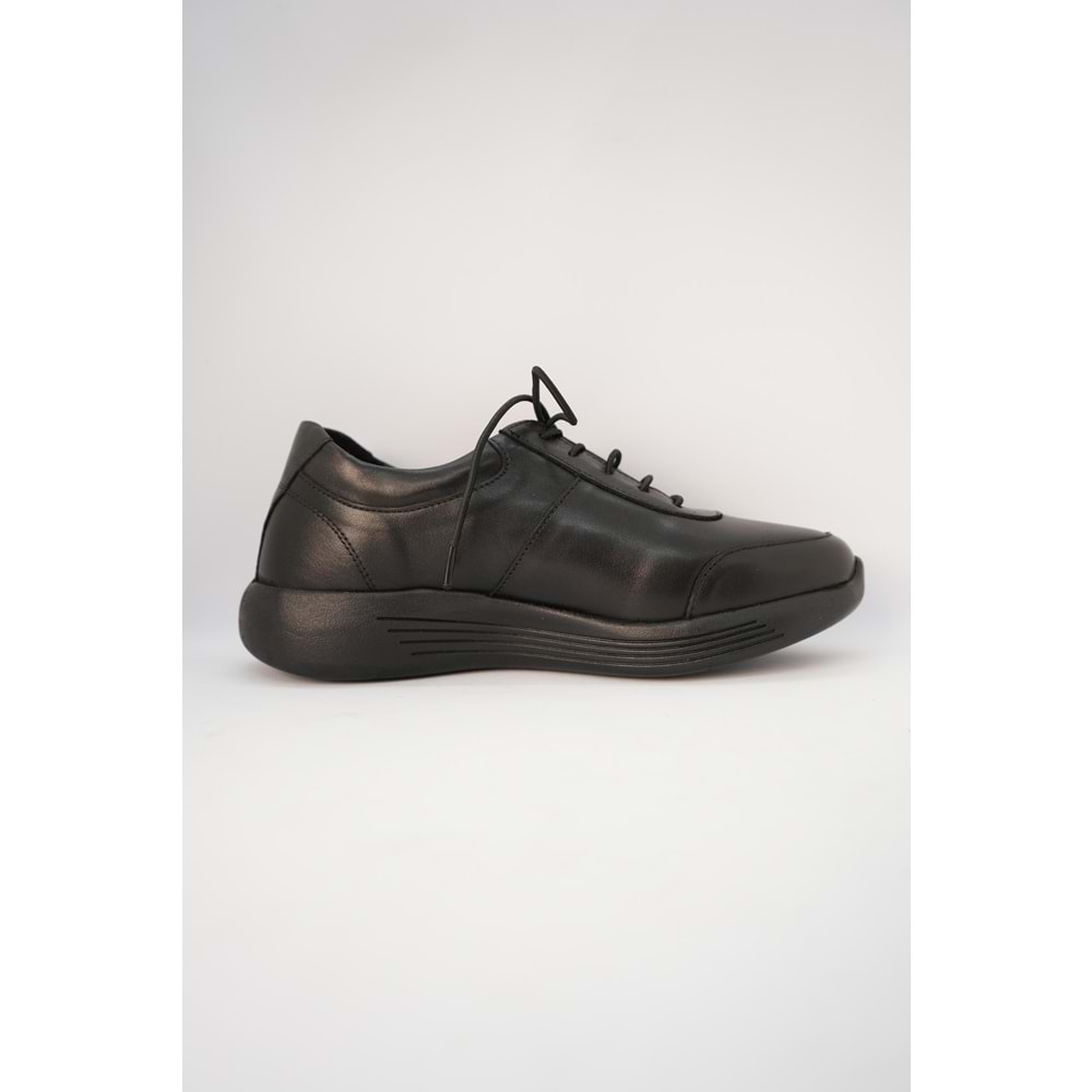 Forex Tam Ortopedik İçi Dışı Hakiki Deri Lastikli Kadın Ayakkabı - Siyah - 39