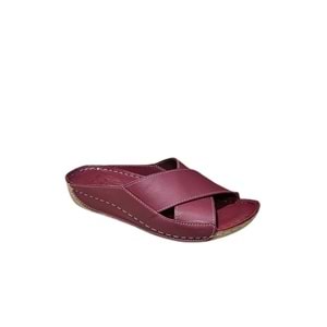 Hakiki Deri kadın Terlik Kr.01 - Kırmızı - 39