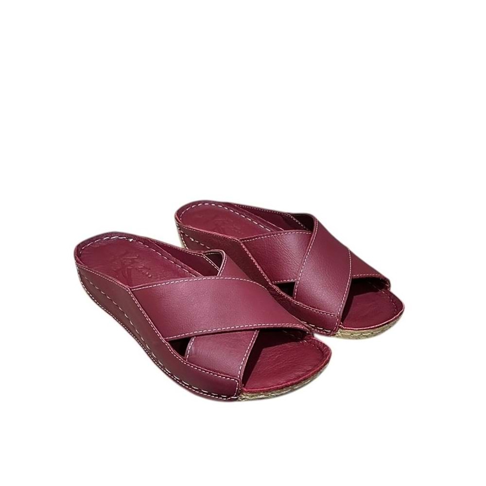 Hakiki Deri kadın Terlik Kr.01 - Kırmızı - 39