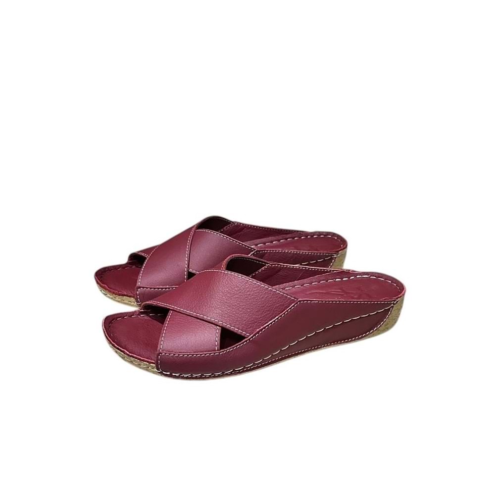 Hakiki Deri kadın Terlik Kr.01 - Kırmızı - 39