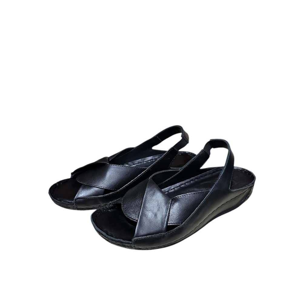 Hakiki Deri Kadın Sandalet Kr.04 - Siyah - 39