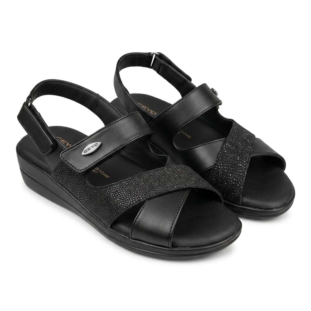 Ceyo 9863-42 Tam Ortopedik Kadın Sandalet - Siyah - 36