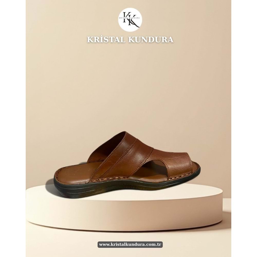 Kristal Kr.334 Tam Ortopedik Hakiki Deri Yumuşak Tabanlı Erkek Terlik - Taba - 41