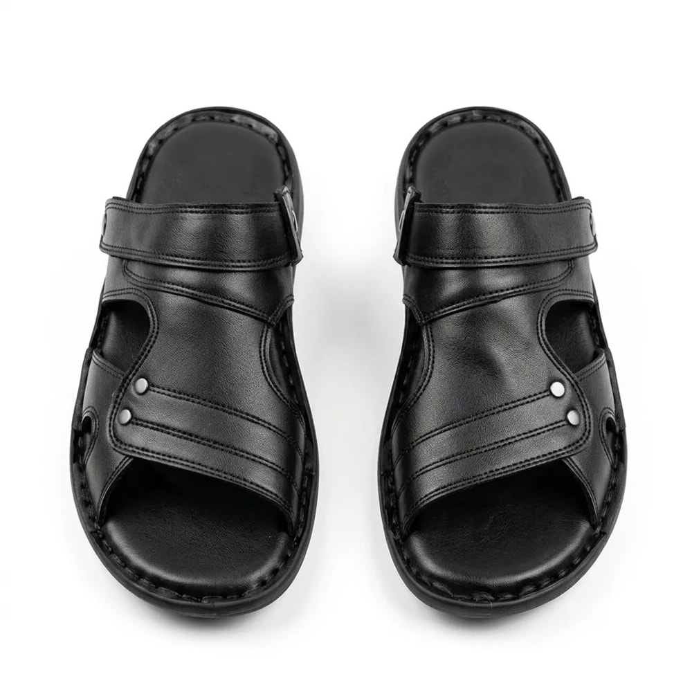 Kristal Kr.333 Tam Ortopedik Hakiki deri Erkek Hem Terlik Hem Sandalet - Siyah - 42