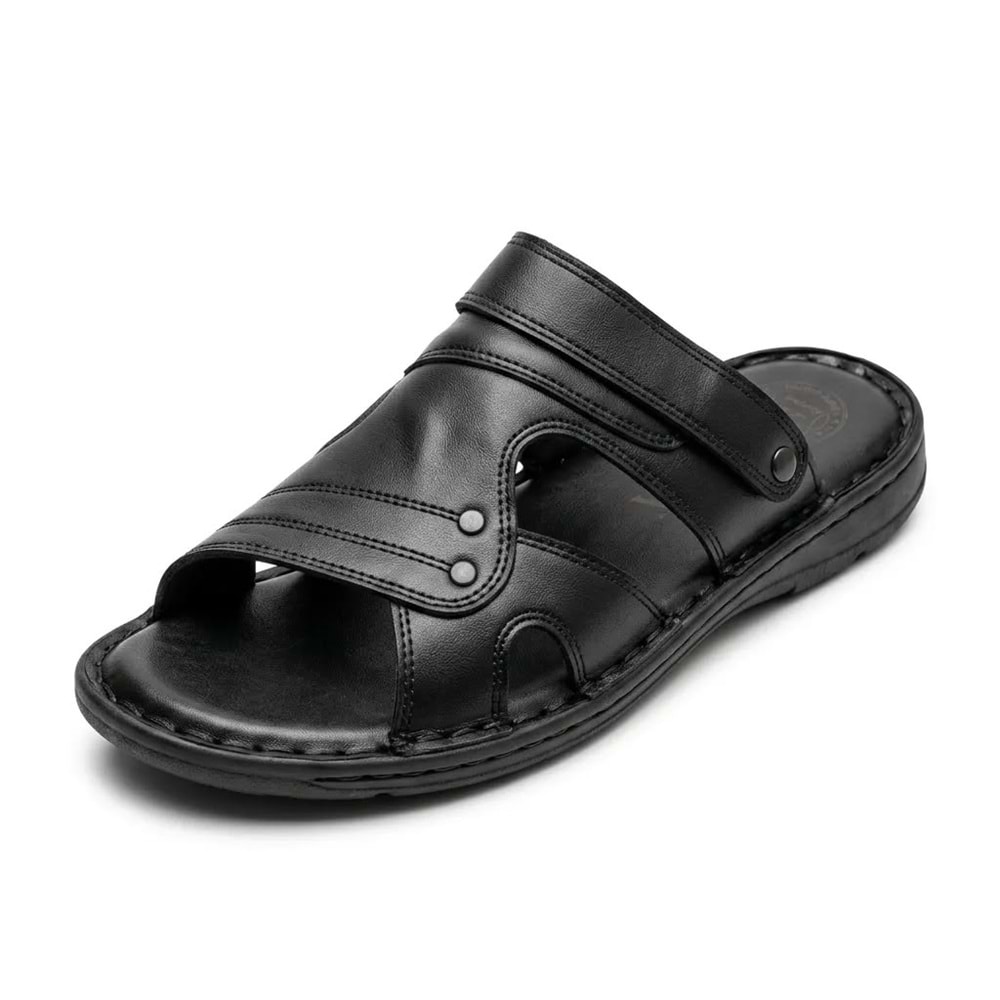 Kristal Kr.333 Tam Ortopedik Hakiki deri Erkek Hem Terlik Hem Sandalet - Siyah - 42