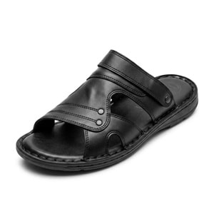 Kristal Kr.333 Tam Ortopedik Hakiki deri Erkek Hem Terlik Hem Sandalet - Siyah - 42