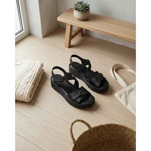 Kristal Bio.56 Tam Ortopedik İçi Dışı Deri Kadın Sandalet - Kristal - Bio.56 - Siyah - 37