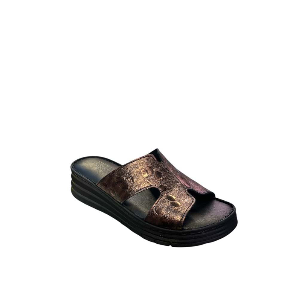 Kristal İrm.130 Tam Ortopedik İçi Dışı Deri Kadın Şık Terlik - Kristal - İrm.130 - Bakır - 36