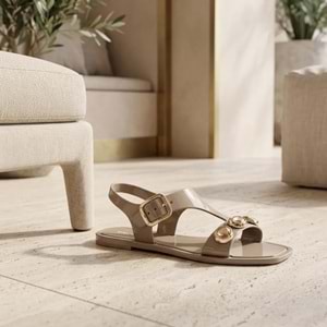 En.J-9008-1 Kadın Plaj Sandaleti - Kristal - En.9008-1 - Vizon - 40