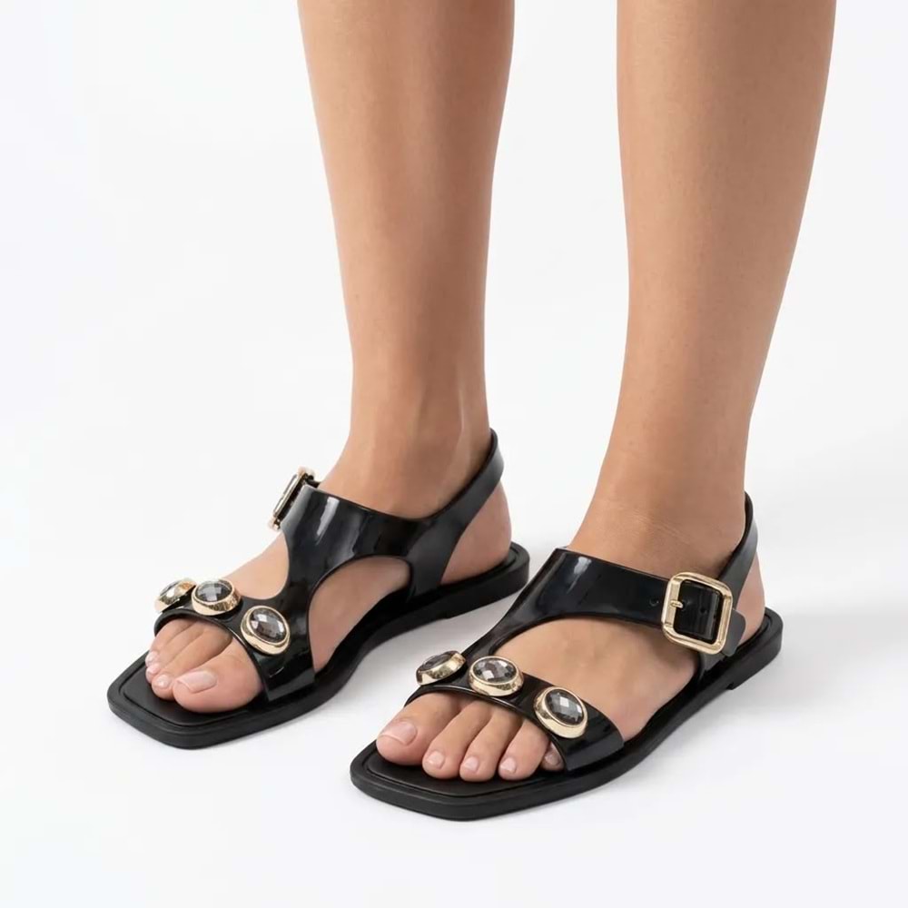 En.J-9008-1 Kadın Plaj Sandaleti - Kristal - En.9008-1 - Siyah - 40