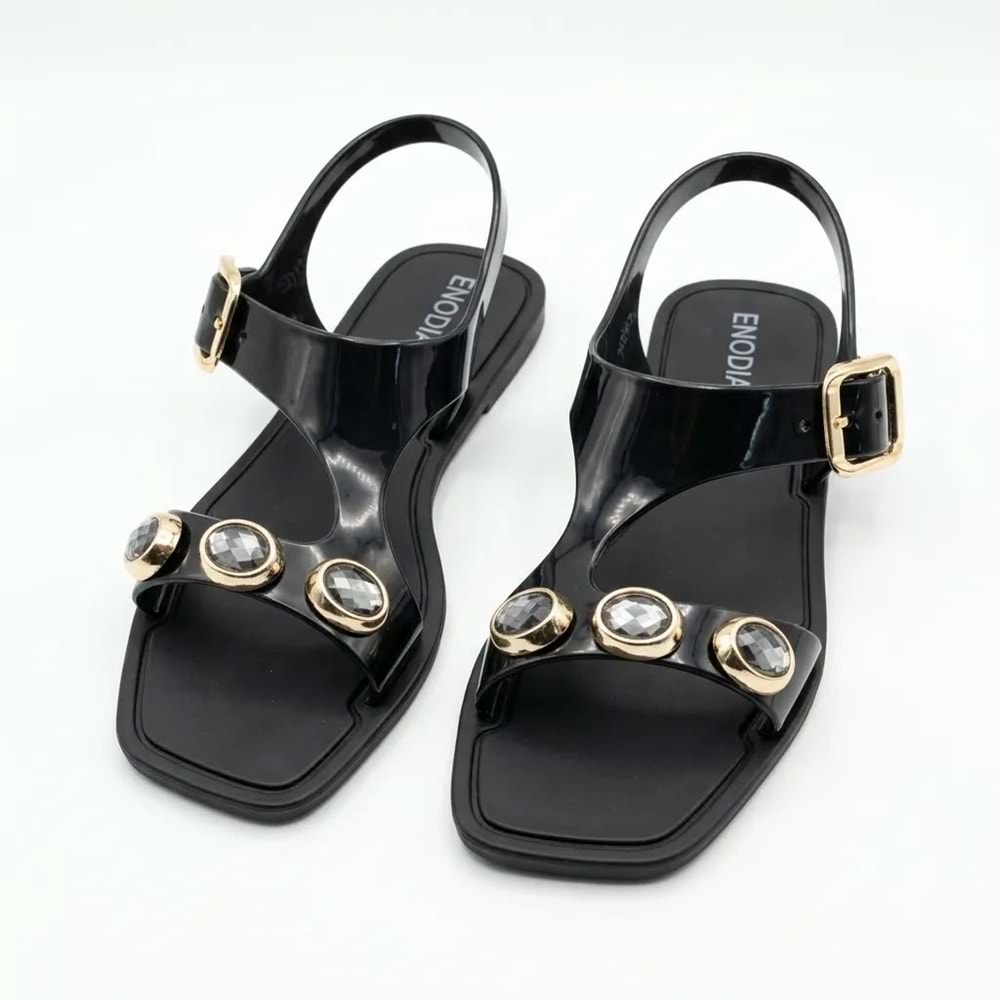 En.J-9008-1 Kadın Plaj Sandaleti - Kristal - En.9008-1 - Siyah - 40