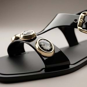 En.J-9008-1 Kadın Plaj Sandaleti - Kristal - En.9008-1 - Siyah - 40